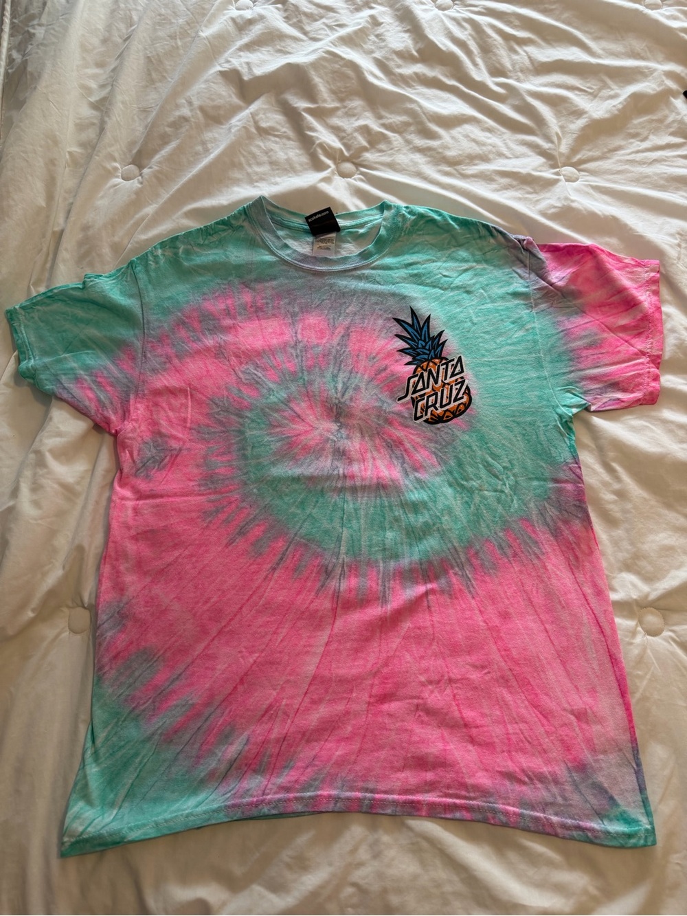 Santa Cruz Tie-Dye Pineapple Dot Logo Tee  Shirt - Pink & Teal